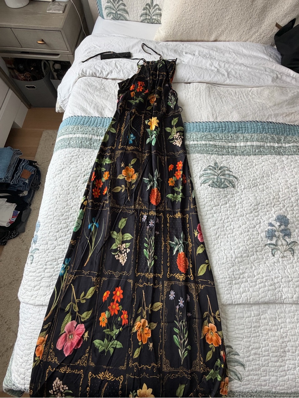 Anthropologie Black Maxi Dress with Multicolor Floral Print